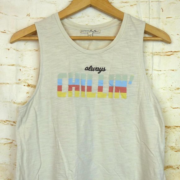 Express One Eleven Graphic Tank Womens S Ivory Cream Always Chillin Beach Summer - Picture 2 of 10